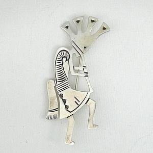 Beautiful Hopi Sterling Silver Kokopelli Brooch/Pin- Native American Signed
